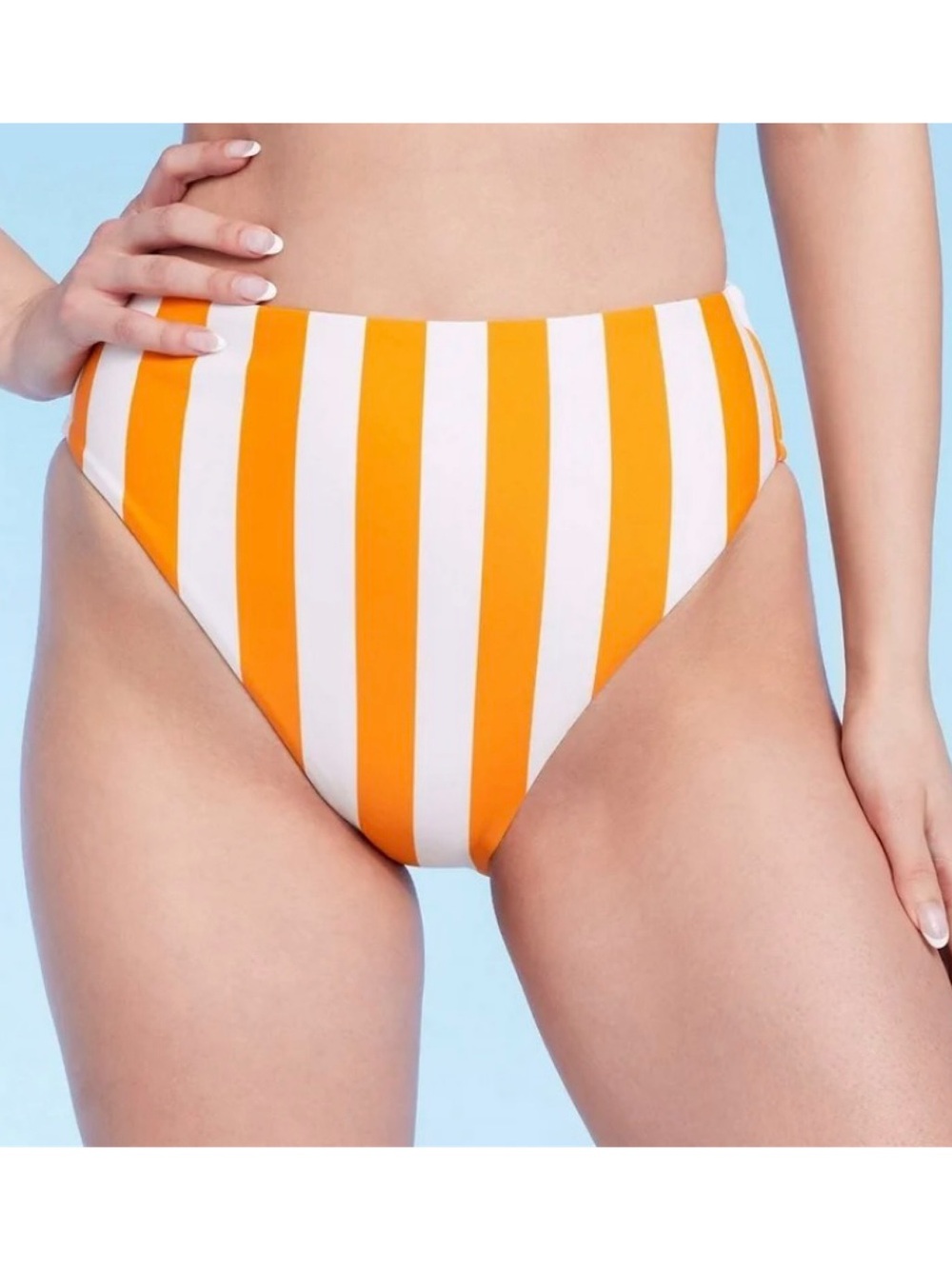 Shade & Shore Bikini Bottom Striped High Waist (Orange - Size Medium)